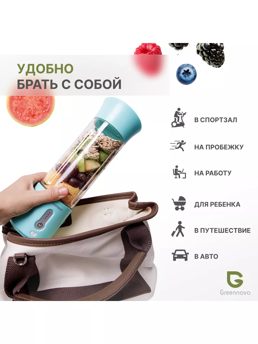 Портативный блендер GREENNOVO для смузи голубой 0.5 л GREENNOVO 93672323  купить за 2 739 ₽ в интернет-магазине Wildberries