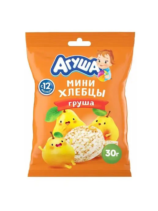 Агуша Мини-хлебцы Полезный перекус рисовые груша 30г с 12мес 4шт, 30 г, 4 шт