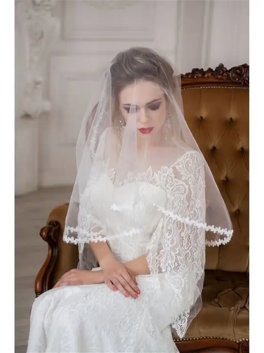 Romantic Wedding Простая фата невесты на свадьбу девичник, белый, фото 3