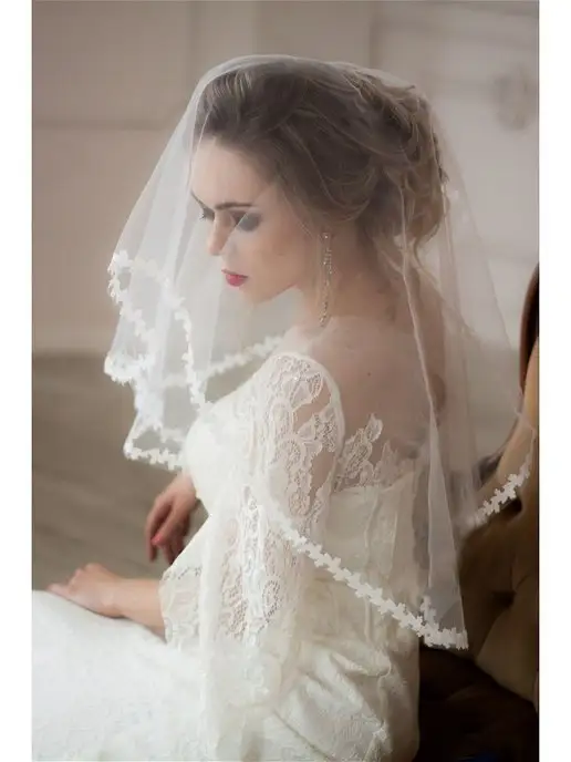 Romantic Wedding Простая фата невесты на свадьбу девичник, белый, фото 7