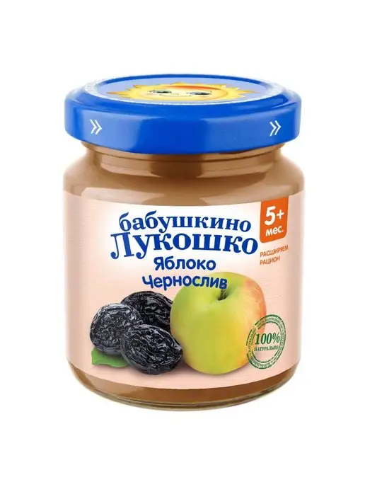 бабушкино лукошко Пюре яблоко-чернослив для детей с 5 месяцев 100г 12шт, 100 г, 12 шт