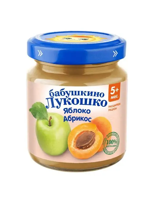 бабушкино лукошко Пюре Бабушкино яблоко-абрикос 100г с 5месяцев 12шт, 100 г, 12 шт
