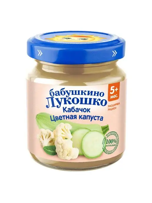 бабушкино лукошко Пюре кабачок-цветная капуста 100г с 5месяцев 12шт, 100 г, 12 шт