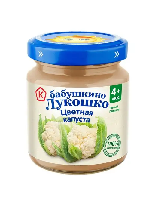 бабушкино лукошко Пюре цветная капуста для детей с 4 месяцев 100г 12шт, 100 г, 12 шт
