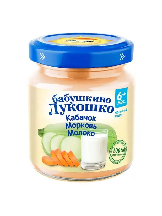 бабушкино лукошко Пюре кабачок-морковь-молоко 100г с 6месяцев 12шт, 100 г, 12 шт