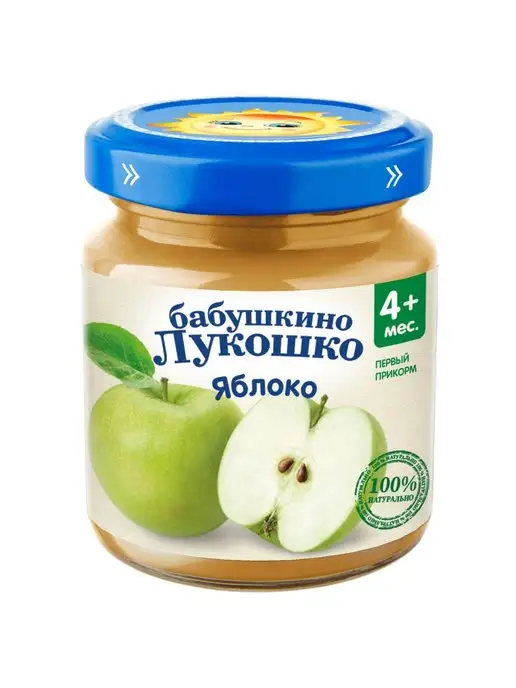 бабушкино лукошко Пюре Бабушкино яблоко 100г с 4месяцев 6шт, 100 г, 6 шт