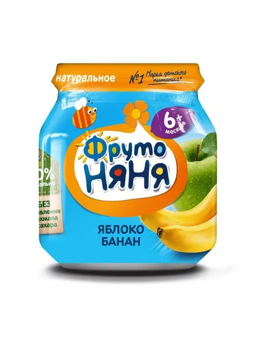 ФрутоНяня Пюре Фруто Няня из яблок и бананов 100г с 6 месяцев 6шт, 100 г, 6 шт