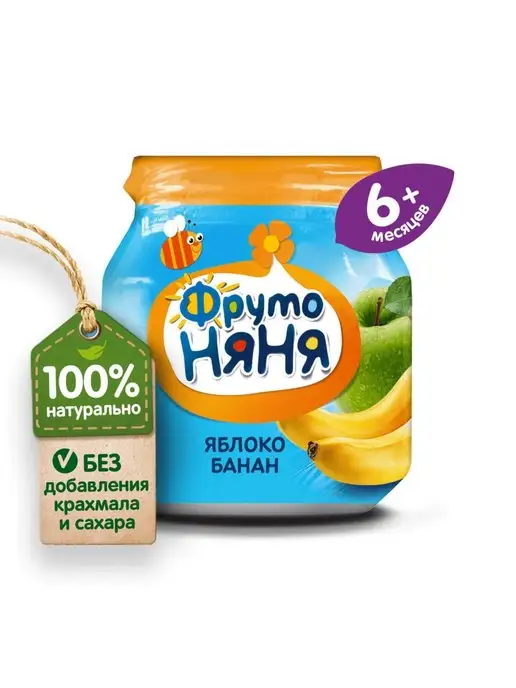 ФрутоНяня Пюре Фруто Няня из яблок и бананов 100г с 6 месяцев 6шт, 100 г, 6 шт, фото 2
