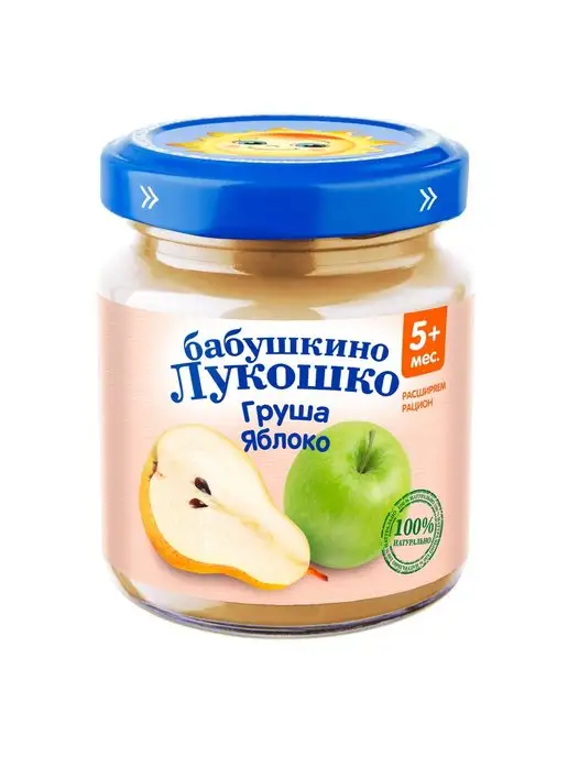 бабушкино лукошко Пюре яблоко-груша 90 г с 5 месяцев, 12 шт - первый прикорм, 100 г, 6 шт