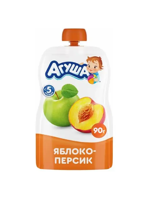Агуша Пюре яблоко-персик 90г с 5месяцев 6шт, 90 г, 6 шт