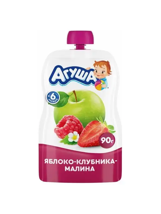 Агуша Пюре яблоко-клубника-малина 90г с 6месяцев 6шт, 90 г, 6 шт