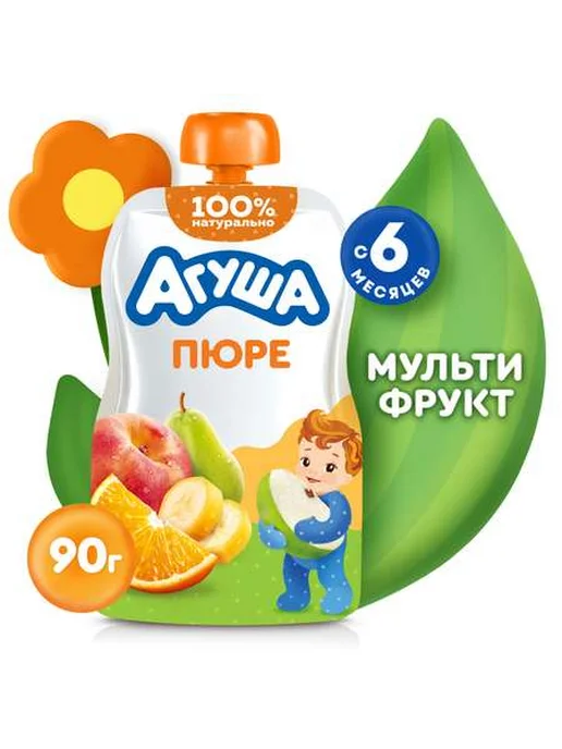 Агуша Пюре мультифрукт 90г с 6месяцев 6шт, 90 г, 6 шт, фото 3