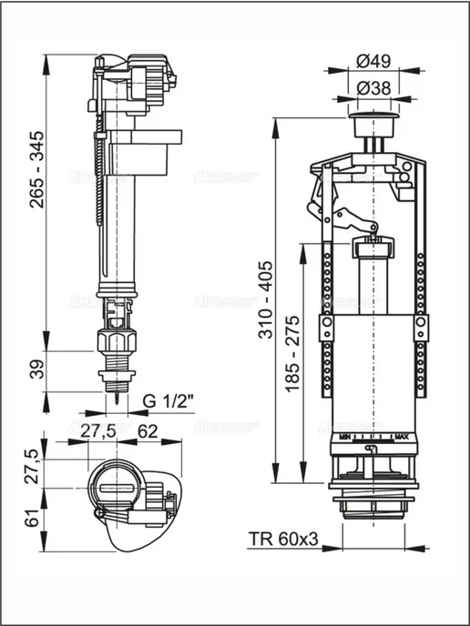 АlcaPlast Выпускной комплект, впускной механизм SA2000SK 1 2", вариант, фото 3