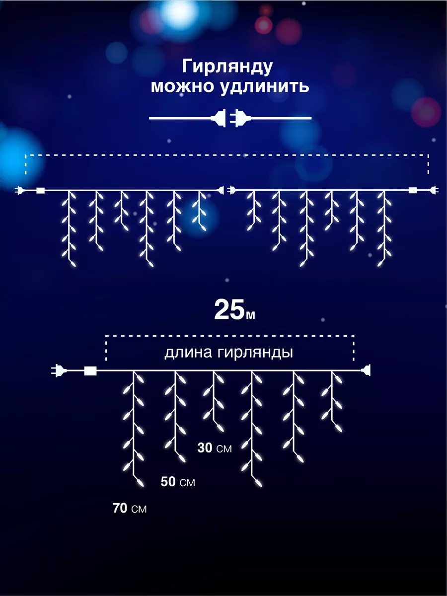 Гирлянда уличная бахрома на дом 25м садовая светодиодная Zvezda market  94121641 купить за 1 599 ₽ в интернет-магазине Wildberries