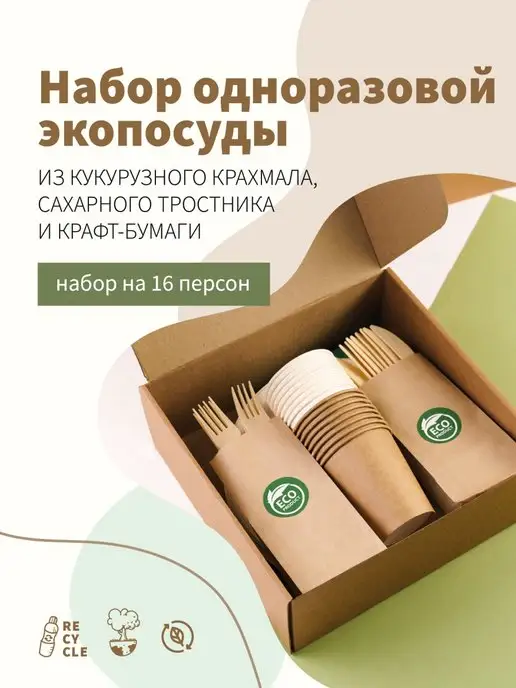 EcoProduct Одноразовая бумажная посуда для праздника и пикника