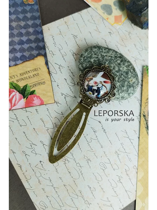 LEPORSKA Закладка для книг металлическая Белый Кролик, белый, фото 2
