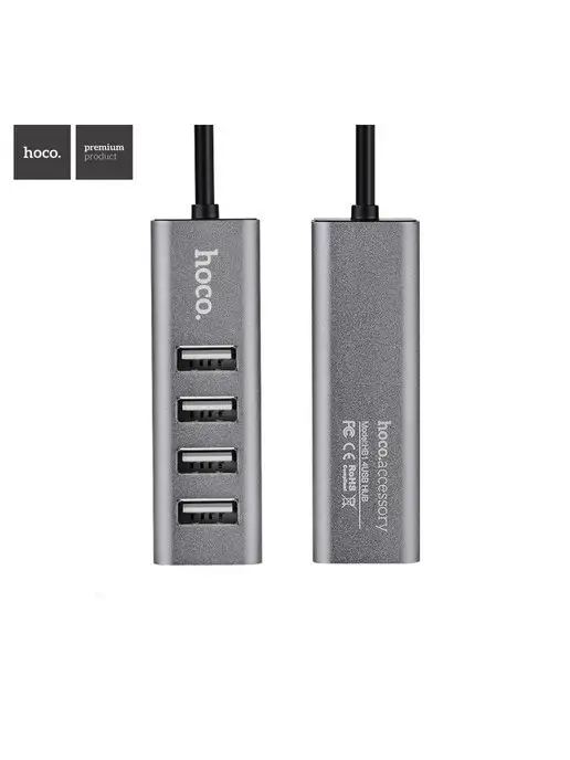 HOCO Разветвитель 4 USB HUB хаб концентратор, серый, фото 4