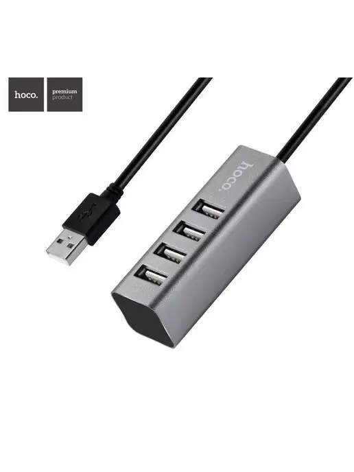 HOCO Разветвитель 4 USB HUB хаб концентратор, серый, фото 5