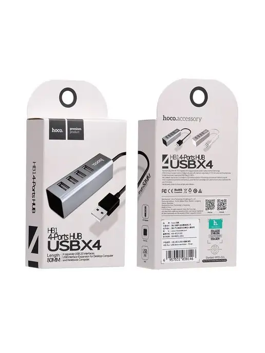 HOCO Разветвитель 4 USB HUB хаб концентратор, серый, фото 7