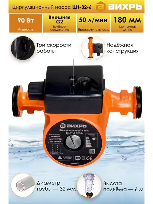 ВИХРЬ Циркуляционный насос ЦН-32-6 проф, вариант