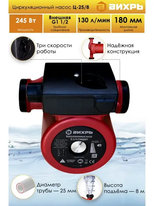 ВИХРЬ Циркуляционный насос Ц-25 8 стандарт, вариант