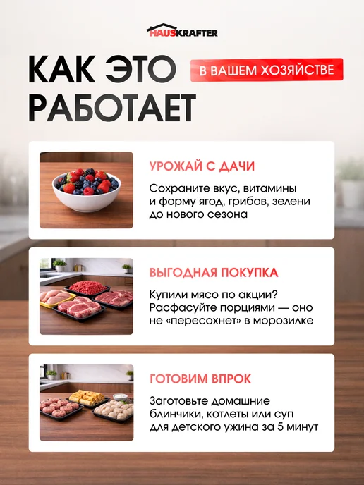 HAUSKRAFTER Рифленые пакеты для вакууматора в рулоне 25х500 3 шт, 25x500, 3 шт, фото 4