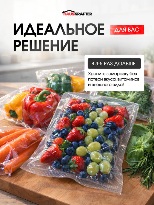HAUSKRAFTER Рифленые пакеты для вакууматора в рулоне 20х500 5 шт, 5 шт, фото 3