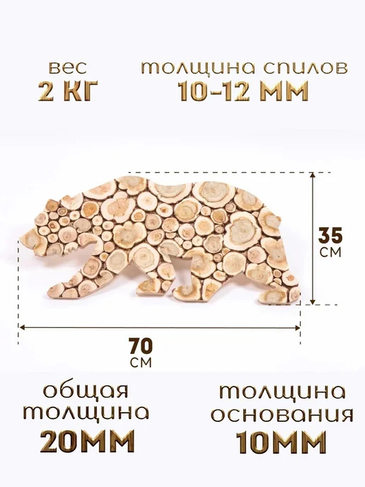 Люблю Баню Панно из можжевельника "МЕДВЕДЬ" 35х70см (повернут влево), вариант, фото 2
