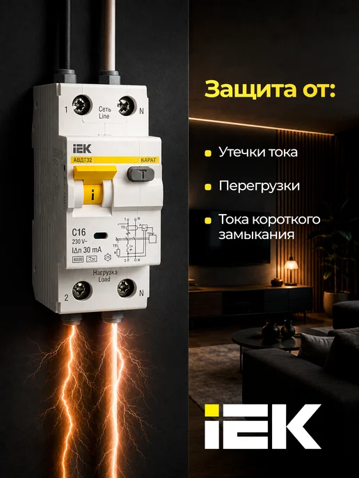 Iek Дифференциальный автомат 16А 30мА АВДТ32, белый, фото 3