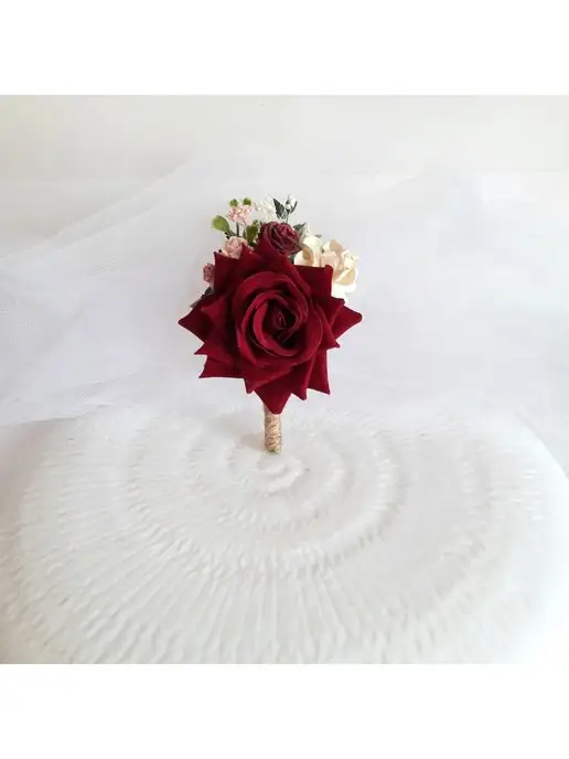 ReniWedding Комплект бутоньерка и браслет, красный, фото 3