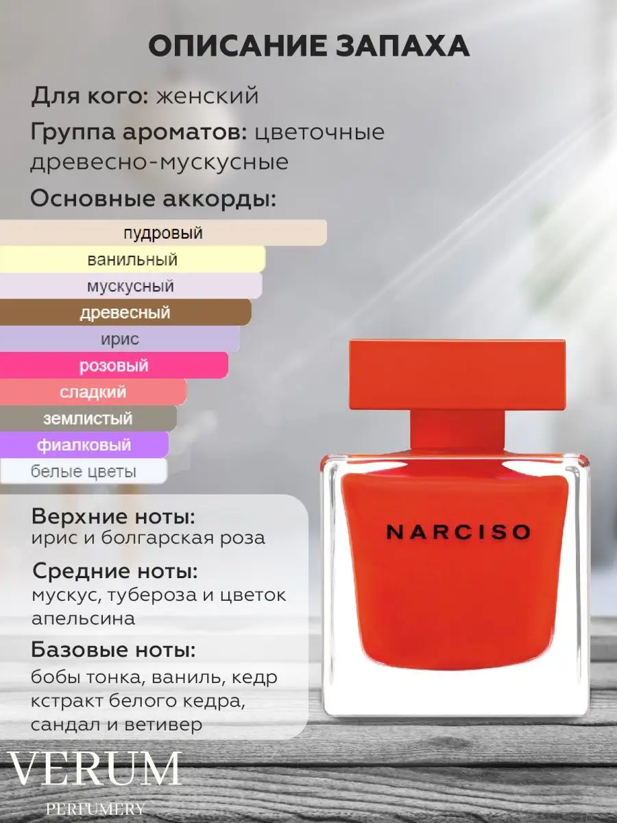 Распив отливант оригинальных духов Narciso Rodriguez Rouge VERUM PERFUMERY  95055955 купить за 419 ₽ в интернет-магазине Wildberries