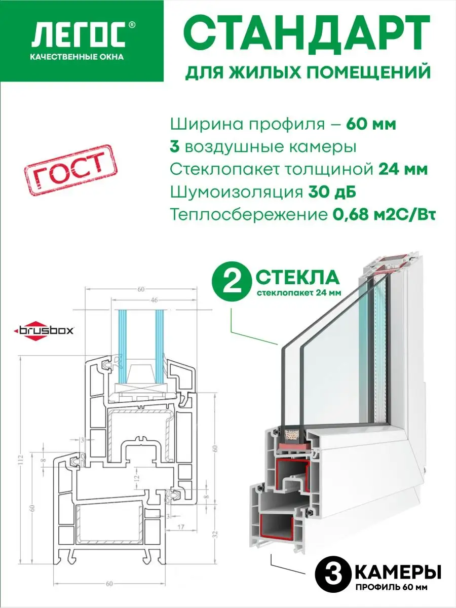 Окно пластиковое, глухое, ПВХ (ШхВ) 600х1000 Легос 95157377 купить за 5 589  ₽ в интернет-магазине Wildberries