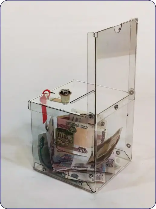 Crystal-box Ящик для пожертвований с врезным замком, белый, фото 4