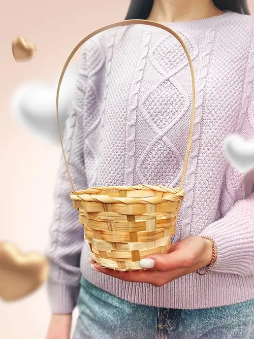 CHOCO SFERA Плетеная корзинка с ручкой из бамбука 10 шт Пасхальная, 10 шт, фото 3