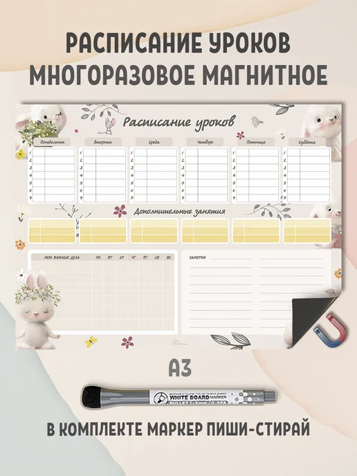 Gnomonik Расписание уроков настенное магнитное, бежевый