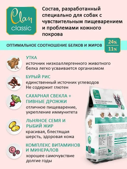 Сухой корм CLAN для собак, чувствительное пищеварение, 1,35 кг, фото 2