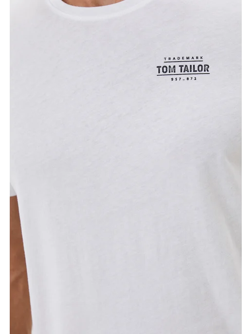 TOM TAILOR Футболка мужская базовая однотонная хлопок 100% прямая, белый, фото 7