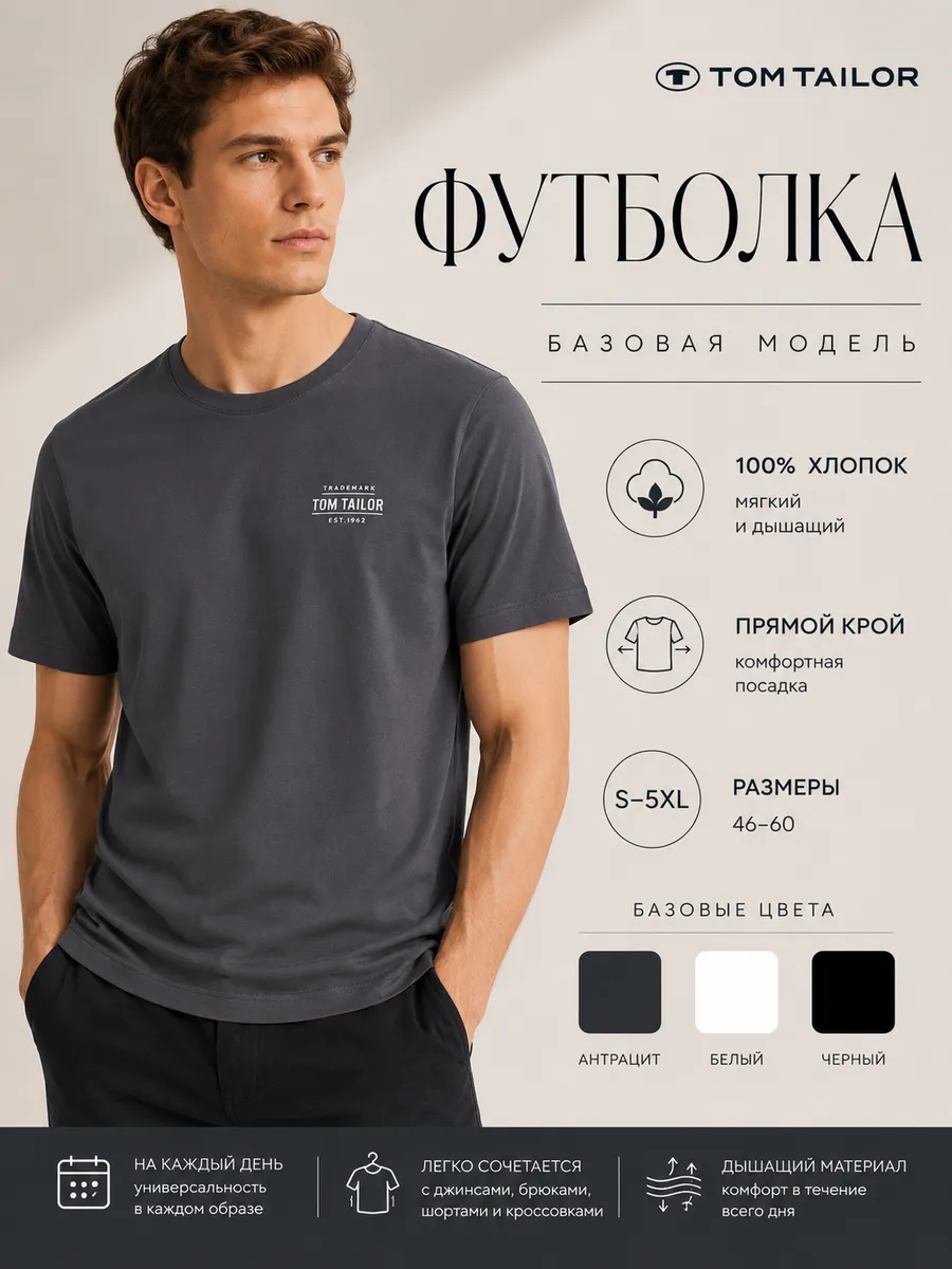 Футболка мужская базовая однотонная хлопок 100% прямая