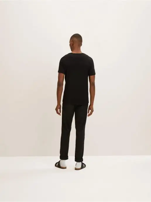 TOM TAILOR Футболка мужская базовая однотонная хлопок 100% прямая, черный, фото 8