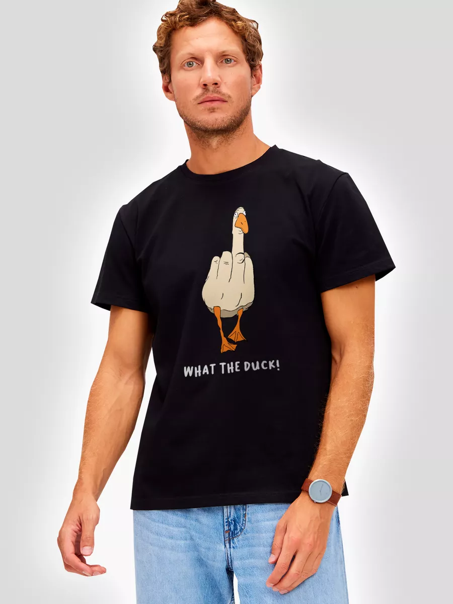 Футболка черная с принтом What the duck