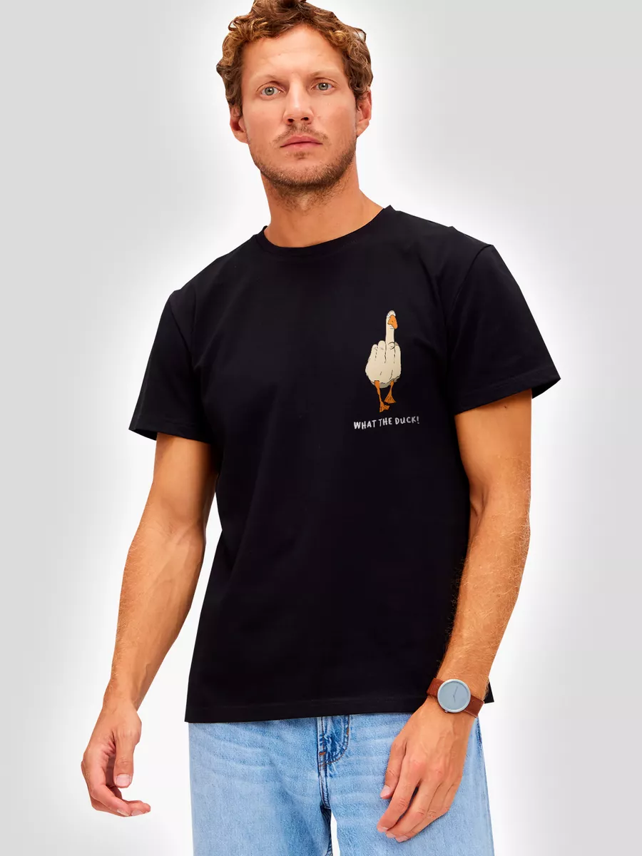 Футболка черная с принтом What the duck