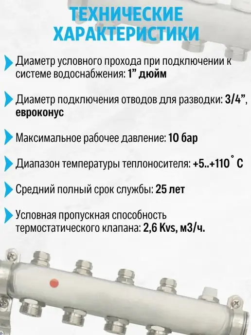 ONDO Коллектор для теплого пола, 4 контура, вариант, фото 4