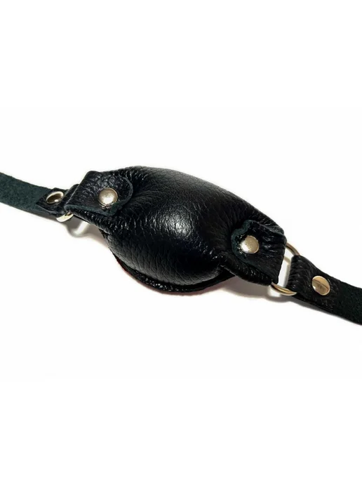 BDSM арсенал Черно-красный кожаный кляп, черный, фото 2