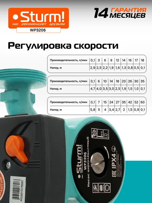 Sturm! Насос циркуляционный для воды WP3206, вариант, фото 2