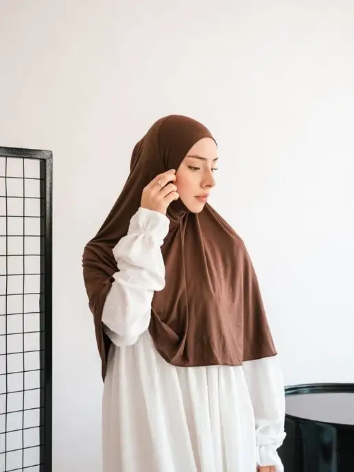 HANIFA STYLE Мусульманский головной убор Хиджаб химар, коричневый, фото 6