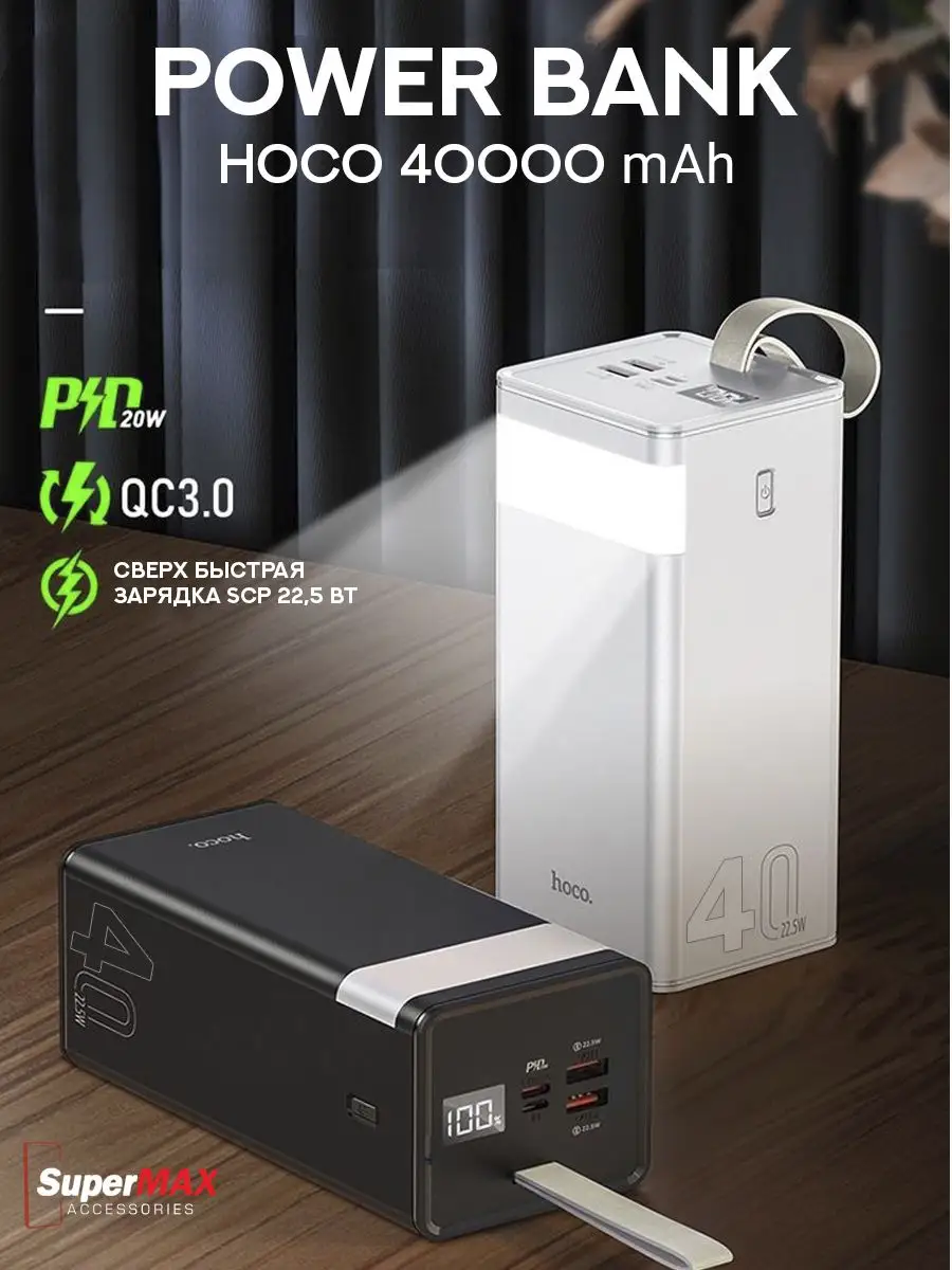 Пауэрбанк 40000 mah power bank быстрая зарядка Super Max Accessories  96033966 купить за 1 565 ₽ в интернет-магазине Wildberries