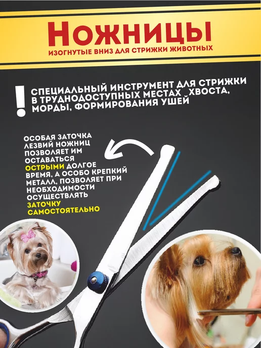 BelkaStrelka Ножницы профессиональные для стрижки животных закругленные, синий, фото 5
