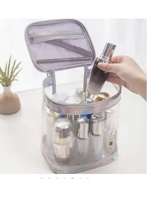Beauty Tools Косметичка дорожная прозрачная, непромокаемый несессер ПВХ, серый, фото 2