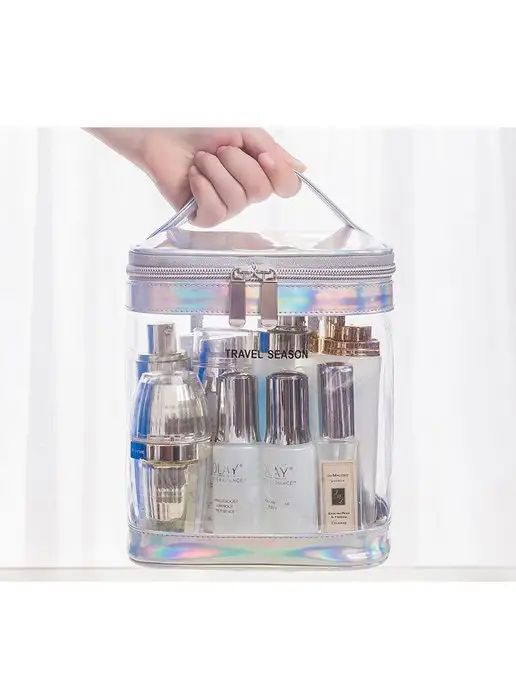 Beauty Tools Косметичка дорожная прозрачная, непромокаемый несессер ПВХ, серый, фото 5