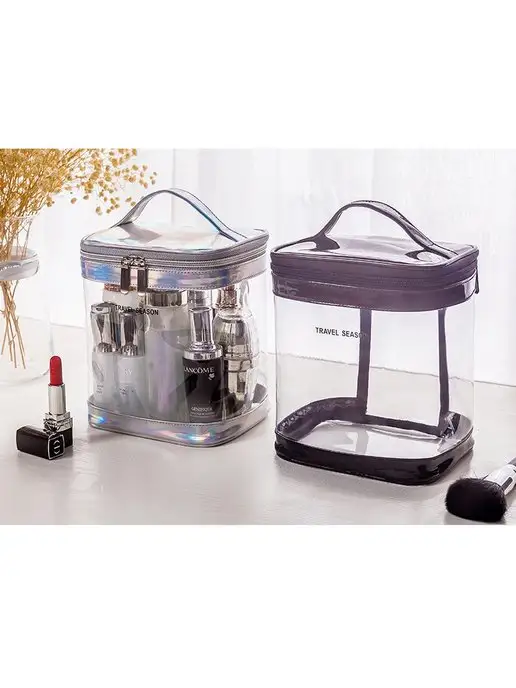 Beauty Tools Косметичка дорожная прозрачная, непромокаемый несессер ПВХ, серый, фото 6
